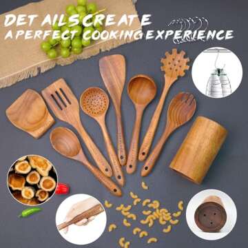 9-Piece Wooden Utensil Set - Premium Teak Kitchen Tools
