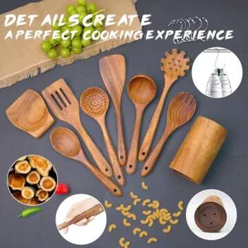 9-Piece Wooden Utensil Set - Premium Teak Kitchen Tools