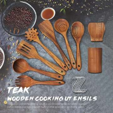 9-Piece Wooden Utensil Set - Premium Teak Kitchen Tools