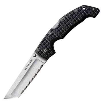 Cold Steel Voyager Series Folding Knife with Tri-Ad Lock and Pocket Clip, Tanto Serrated, Large