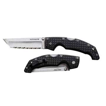 Cold Steel Voyager Series Folding Knife with Tri-Ad Lock and Pocket Clip, Tanto Serrated, Large