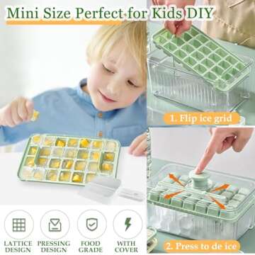 J.Y.Memorize Mini Ice Cube Trays for Freezer, Ice Cube Tray with Lid and Bin, 2 Pack 56 PCS Small Ic...