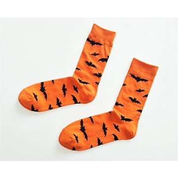 SherryDC Men's Halloween Pumpkins Bats Novelty Fun Crew Length Casual Dress Socks 2-Pack,One Size