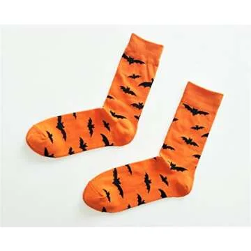 SherryDC Men's Halloween Pumpkins Bats Novelty Fun Crew Length Casual Dress Socks 2-Pack,One Size