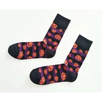 SherryDC Men's Halloween Pumpkins Bats Novelty Fun Crew Length Casual Dress Socks 2-Pack,One Size
