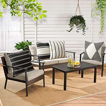 OTOSTAR Decorative Outdoor Throw Pillow Covers 16x16 Inch Waterproof Geometry Pillow Cover Garden Cushion Case Patio Outdoor Pillows Shell for Couch Indoor Tent Park Furniture Balcony Set of 4 (Black)