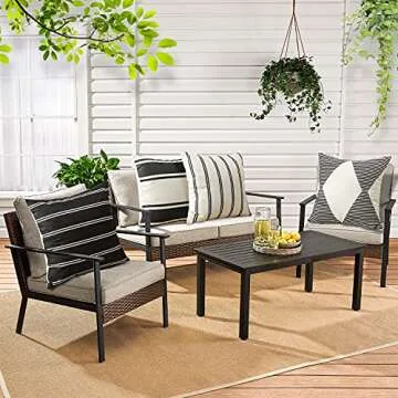 OTOSTAR Decorative Outdoor Throw Pillow Covers 16x16 Inch Waterproof Geometry Pillow Cover Garden Cushion Case Patio Outdoor Pillows Shell for Couch Indoor Tent Park Furniture Balcony Set of 4 (Black)