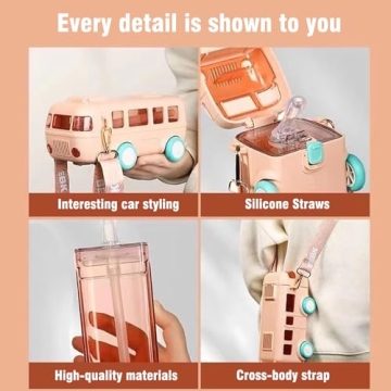 GHOHG Cute Cartoon Bus Water Bottle - 17OZ Fun Design
