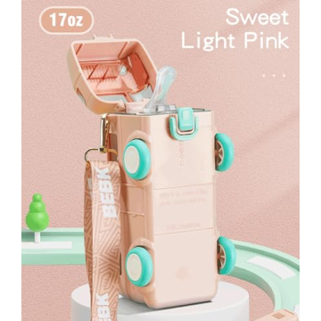 GHOHG Cute Cartoon Bus Water Bottle - 17OZ Fun Design