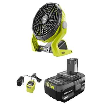 RYOBI 18-Volt ONE+ Hybrid Portable Fan with UPGRADED 4.0 Ah Lithium-Ion Battery and Charger Kit