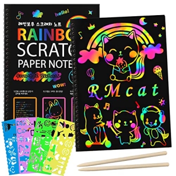 ZMLM Scratch Paper Art Set: 2 Pack Rainbow Scratch Off Crafts Supplies Kits for Age 3 4 5 6 7 8-12 K...