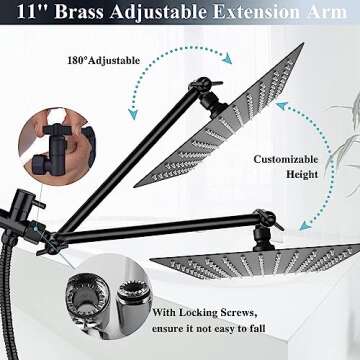 Shower Head Combo,10 Inch High Pressure Rain Shower Head with 11 Inch Adjustable Extension Arm and 3 Settings Handheld,Powerful Shower Spray Against Low Pressure Water with Long Hose