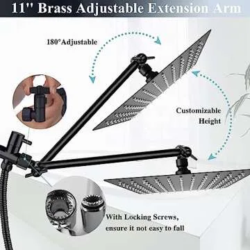 Shower Head Combo,10 Inch High Pressure Rain Shower Head with 11 Inch Adjustable Extension Arm and 3 Settings Handheld,Powerful Shower Spray Against Low Pressure Water with Long Hose