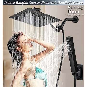 Shower Head Combo,10 Inch High Pressure Rain Shower Head with 11 Inch Adjustable Extension Arm and 3 Settings Handheld,Powerful Shower Spray Against Low Pressure Water with Long Hose