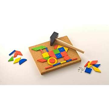 HABA Tap & Tack Jr. Imaginative Design Play Set with Corkboard, Hammer, Templates and 50 Wooden Tiles
