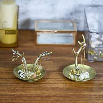 LuHeToz Antique Gold Metal Ring Holder for Women