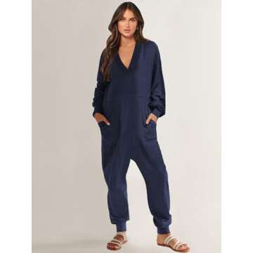 ANRABESS Jumpsuits for Women 2024 Fall Long Sleeve Casual Loose Fit Romper Lounge One Piece Pajamas ...