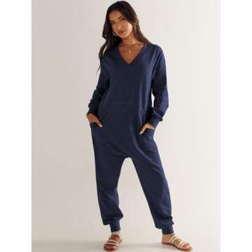 ANRABESS Jumpsuits for Women 2024 Fall Long Sleeve Casual Loose Fit Romper Lounge One Piece Pajamas Outfits Jumper Blue X-Small