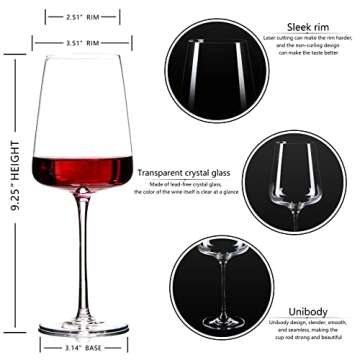 BACLIFE Hand Blown Red Wine Glasses Set of 4 – Premium Crystal Wine Glasses With Long Stem,19 oz – Unique Gift for Wedding,Birthday,Anniversary – Ideal for Restaurants,Home Bar