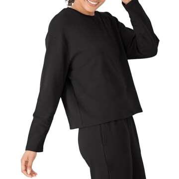 Hanes Originals Comfywear French Terry Pullover, Cropped Crewneck Sweatshirt for Women, Black, Medium