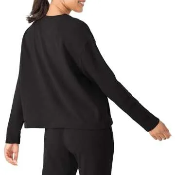 Hanes Originals Comfywear French Terry Pullover, Cropped Crewneck Sweatshirt for Women, Black, Medium