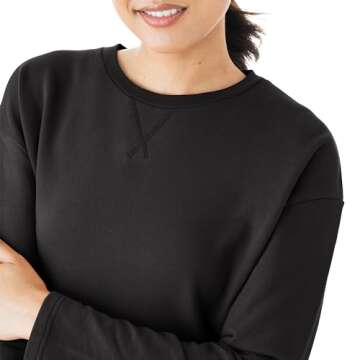 Hanes Originals Comfywear French Terry Pullover, Cropped Crewneck Sweatshirt for Women, Black, Medium