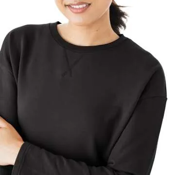 Hanes Originals Comfywear French Terry Pullover, Cropped Crewneck Sweatshirt for Women, Black, Medium