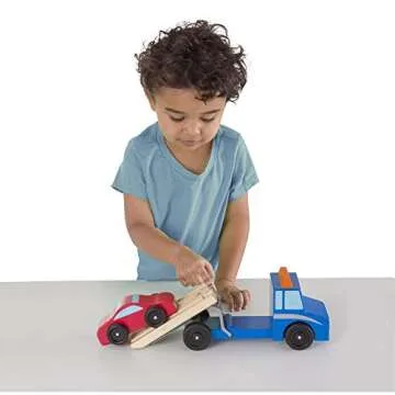 Melissa & Doug Flatbed Tow Truck Wooden Vehicle Set