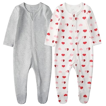 O2 BABY Baby Boys Girls Organic Cotton Zip Front Sleeper Pajamas, Footed Sleep 'n Play（0-3 Months,...