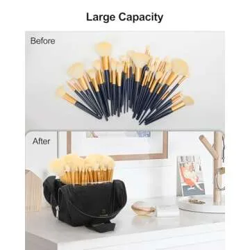 MONSTINA Makeup Brush Organizer Bag,Large Capacity Portable Stand-Up Makeup Brush Holder,Professional Artist Makeup Brush Sets Case Dust-proof TPU Transparent Clear