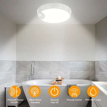 DEEPLITE Battery Ceiling Light Motion Sensor with Remote,Wireless Rechargeable Ceiling Light Motion ...