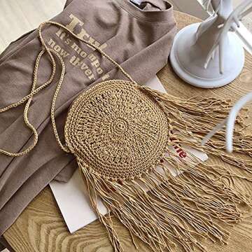 Lobagve Crochet Beach Bag Round Stylish Women's Purse