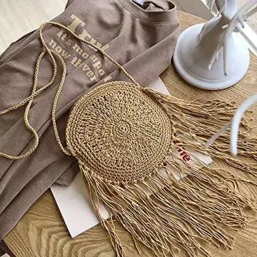 Lobagve Crochet Beach Bag Round Stylish Women's Purse