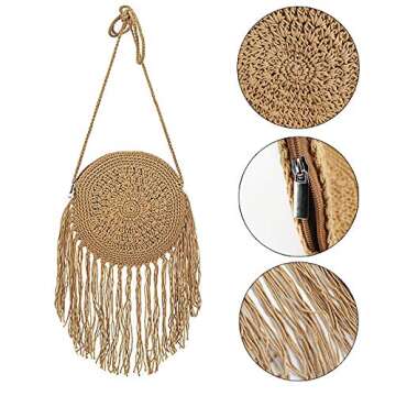 Lobagve Crochet Beach Bag Round Stylish Women's Purse