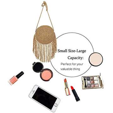 Lobagve Crochet Beach Bag Round Stylish Women's Purse