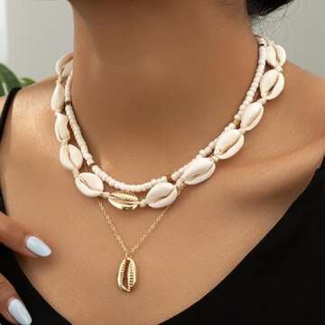 YANCHUN Shell Necklace Beach Accessories Sea Shell Necklace for Women Gold Shell Pendant Necklace La...