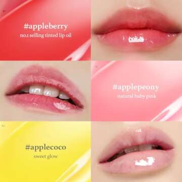 NOONI Vegan Appleseed Lip Oil Gift Set - Limited Edition | Long-Lasting, Moisturizing, Plumping, Revitalizing for Dry Lips, Waterproof, No Peel Off, Korean Tint, Hydrating, 0.12 Oz x 3ea