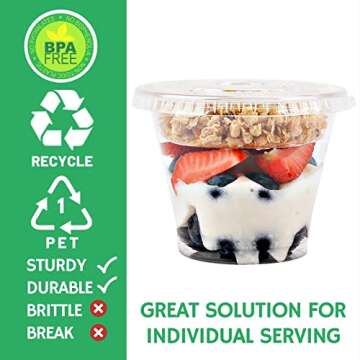 9 oz Clear Plastic Parfait Cups with Insert 3.25oz & Flat Lids No Hole - (50 Sets) Yogurt Fruit Parf...
