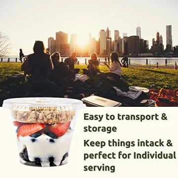 9 oz Clear Plastic Parfait Cups with Insert 3.25oz & Flat Lids No Hole - (50 Sets) Yogurt Fruit Parfait Cups for Kids, for Dips and Veggies, Take Away Breakfast and Snacks. No Leaking