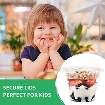 9 oz Clear Plastic Parfait Cups with Insert 3.25oz & Flat Lids No Hole - (50 Sets) Yogurt Fruit Parfait Cups for Kids, for Dips and Veggies, Take Away Breakfast and Snacks. No Leaking