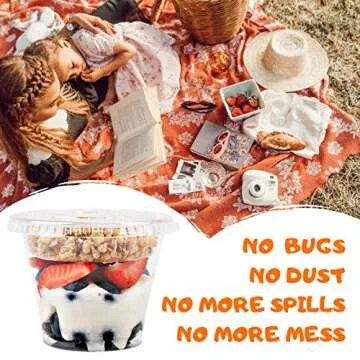 9 oz Clear Plastic Parfait Cups with Insert 3.25oz & Flat Lids No Hole - (50 Sets) Yogurt Fruit Parfait Cups for Kids, for Dips and Veggies, Take Away Breakfast and Snacks. No Leaking