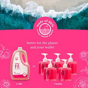 ZYFE Vitamin Hand Soap Refill - Natural Plant-Based Moisturizing Soap with Rose Bloom Fragrance