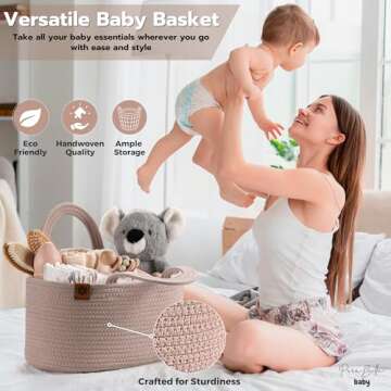 PeraBella Baby Diaper Caddy Organizer Girl, Nursery Storage Rope Baby Basket, Changing Table Organizer, Car Caddy Bag, Baby Boy Shower Gifts, Newborn Essentials Baby Registry Search Nursery Must Haves