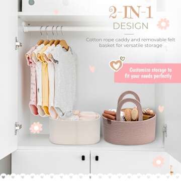 PeraBella Baby Diaper Caddy Organizer Girl, Nursery Storage Rope Baby Basket, Changing Table Organizer, Car Caddy Bag, Baby Boy Shower Gifts, Newborn Essentials Baby Registry Search Nursery Must Haves