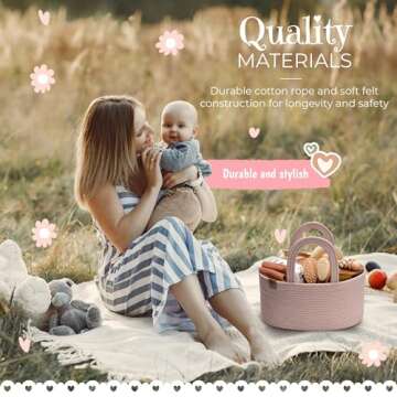 PeraBella Baby Diaper Caddy Organizer Girl, Nursery Storage Rope Baby Basket, Changing Table Organizer, Car Caddy Bag, Baby Boy Shower Gifts, Newborn Essentials Baby Registry Search Nursery Must Haves