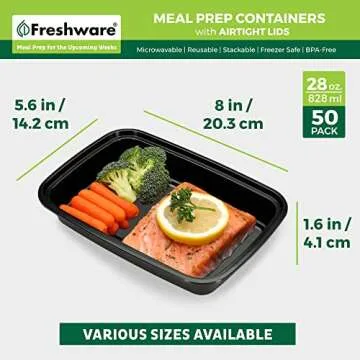 Freshware Meal Prep Containers [50 Pack] 1 Compartment Food Storage Containers with Lids, Bento Box, BPA Free, Stackable, Microwave/Dishwasher/Freezer Safe (28 oz)