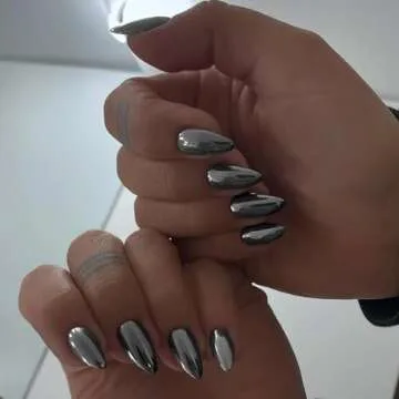 Black Chrome Almond Press on Nails for Effortless Glamour