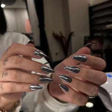 Black Chrome Almond Press on Nails for Effortless Glamour