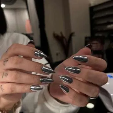 Black Chrome Almond Press on Nails for Effortless Glamour