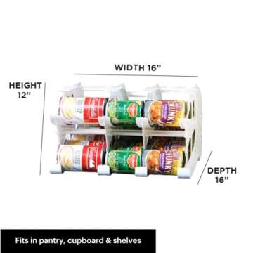 FIFO Countertop Mini Can Tracker Holds 30 Standard 10-24 Oz Can Sizes, White| Stackable & Adjustable Can Organizer for Pantry, USA Made, White